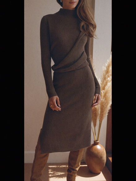 Espresso ribbed knit sweater dress