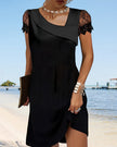 Women's Black Lace Dress, Asymmetric Neck Mini Cocktail Dress