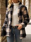 Women's Hooded Fleece Jacket, Plush Plaid Zip Up with Pockets