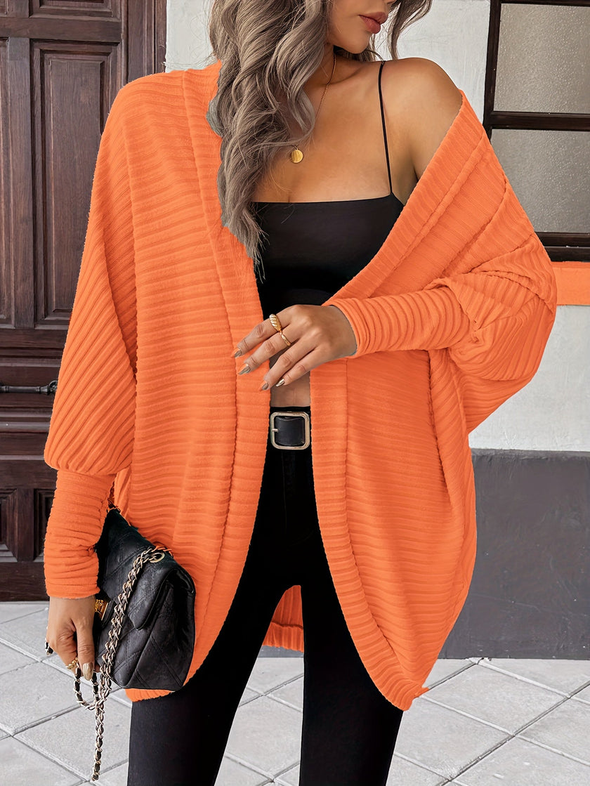 Women's Open Front Cardigan Sweater, Ribbed Knit Long Sleeve