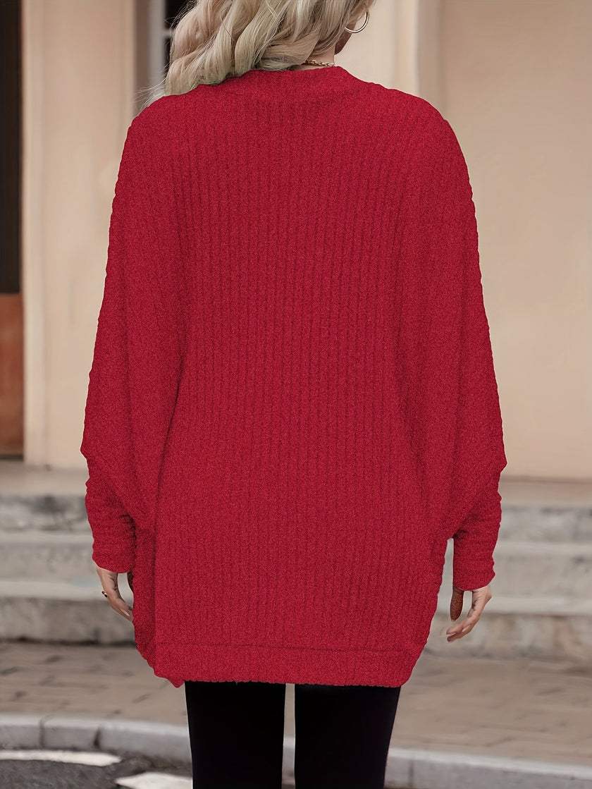 Women's Open Front Cardigan Sweater, Ribbed Knit Long Sleeve