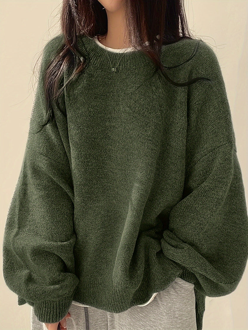 Women's Drop Shoulder Pullover Sweater, Relaxed Crew Neck Knit