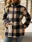 Women's Hooded Fleece Jacket, Plush Plaid Zip Up with Pockets