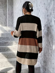 Women's Long Cardigan with Pockets, Colorblock Open Front Duster