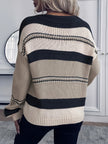 Women's V Neck Colorblock Striped Sweater, Relaxed Knit Pullover