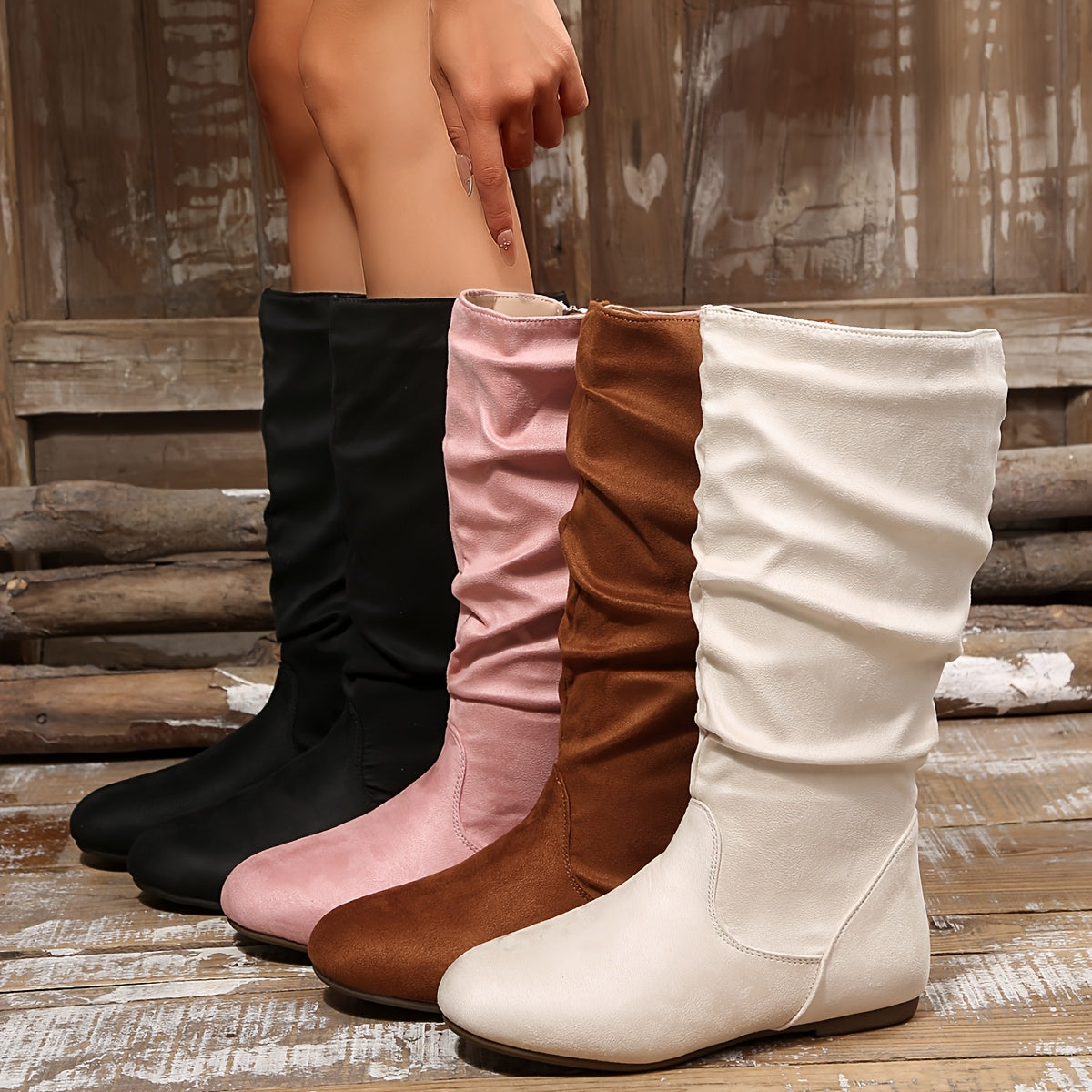 Slouchy mid calf boots for women, low heel, view 11