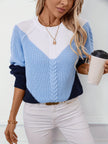 Women's Colorblock Sweater, Relaxed Crew Neck Two Tone Pullover
