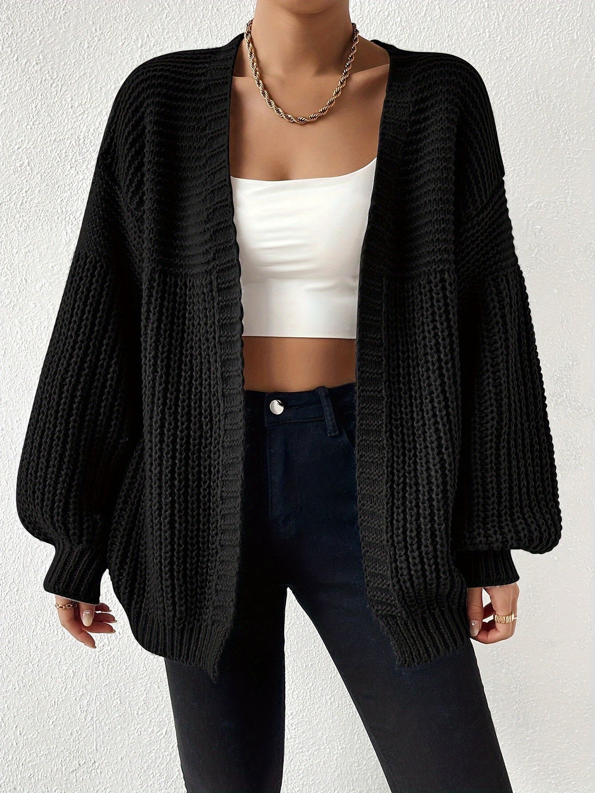 Women's Chunky Knit Cardigan, Open Front Oversized Cardigan Sweater