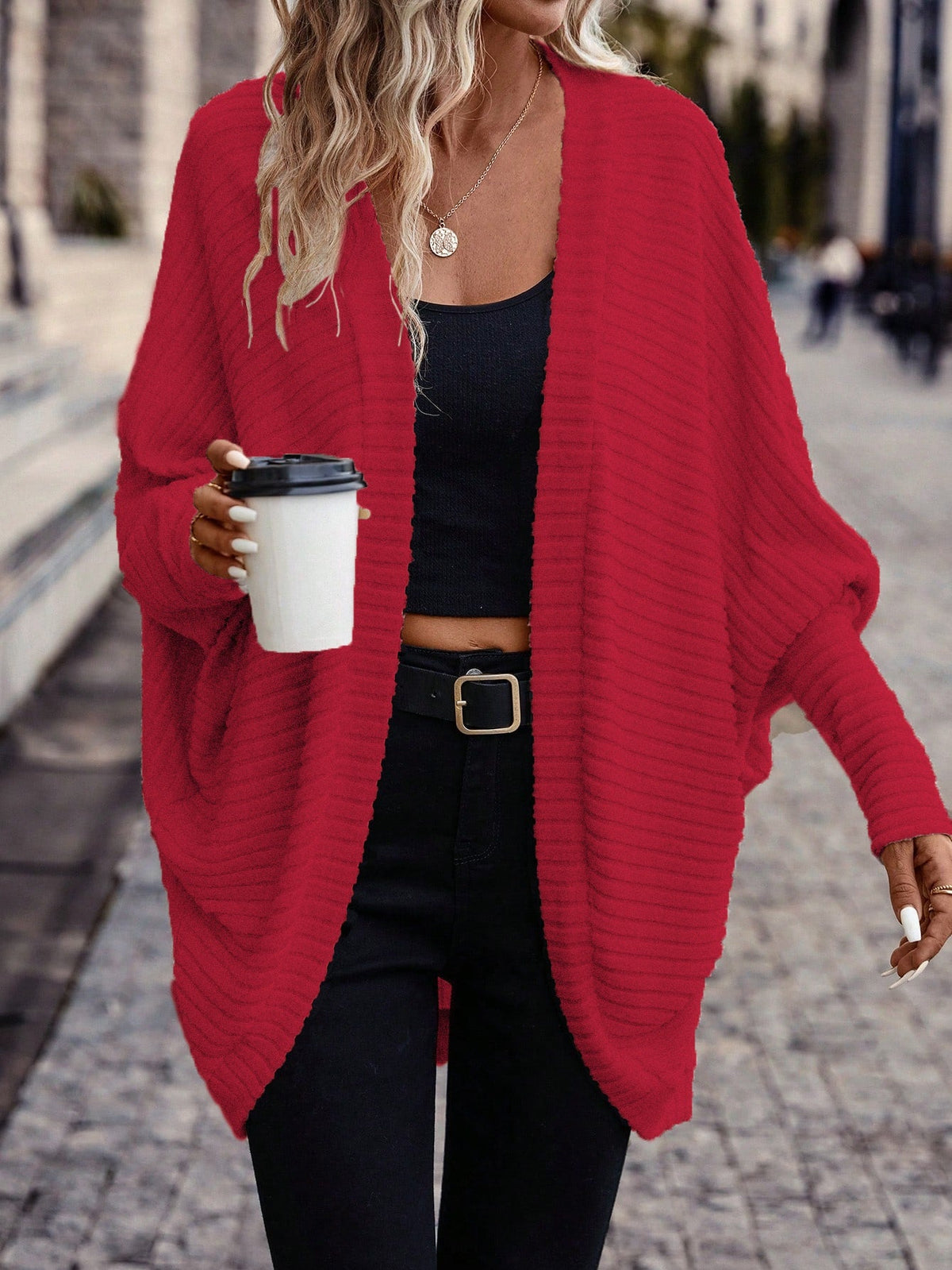 Women's Open Front Cardigan Sweater, Ribbed Knit Long Sleeve