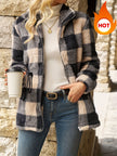 Women's Hooded Fleece Jacket, Plush Plaid Zip Up with Pockets