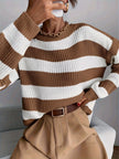 Women's Striped Sweater, Loose Fit Drop Shoulder Knit Pullover