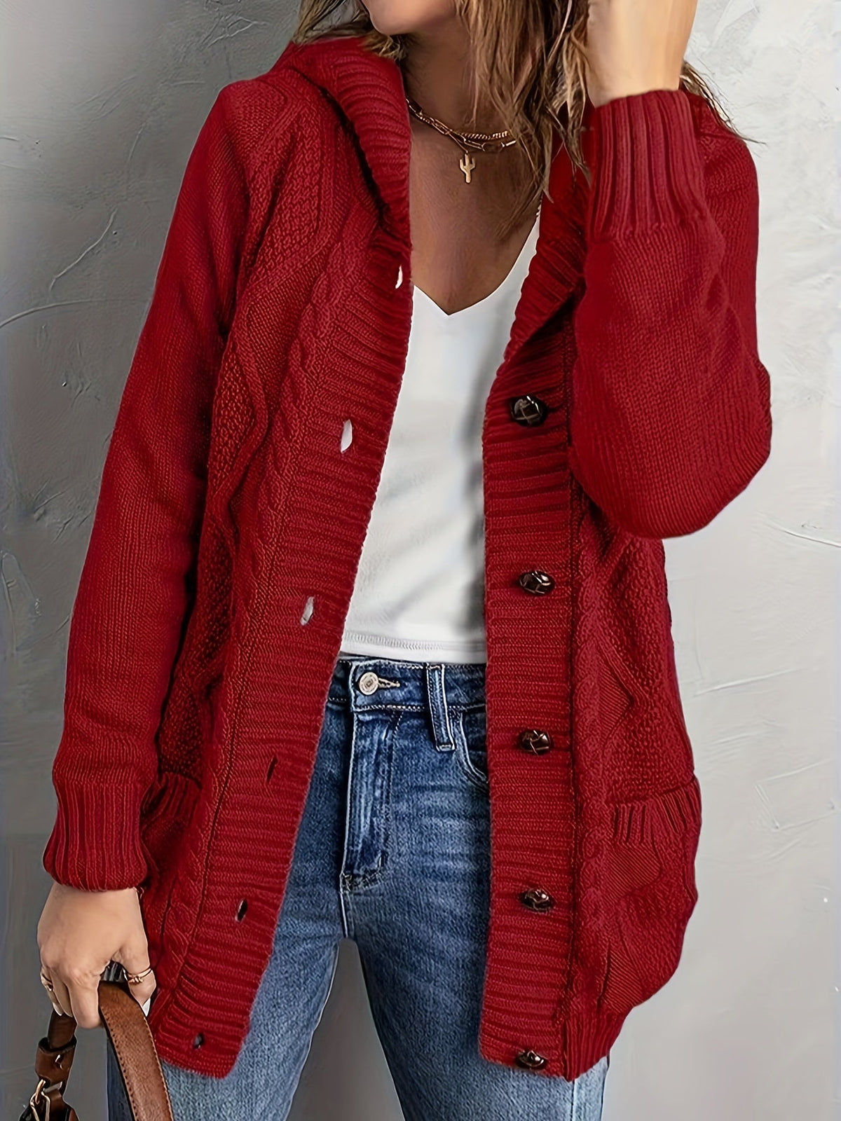 Women's Hooded Cardigan, Plush Lined Sweater Jacket with Pockets