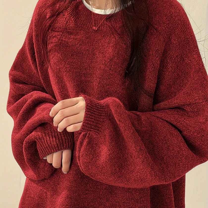 Women's Drop Shoulder Pullover Sweater, Relaxed Crew Neck Knit
