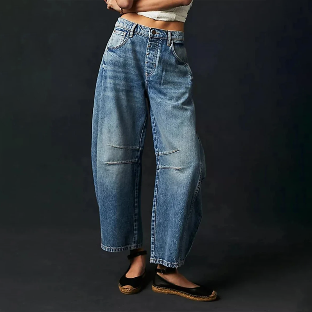 Women's Barrel Leg Jeans, High Waist Relaxed Curve Denim