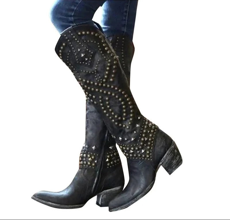 Women's Heeled Knee High Boots, Pointed Toe Block Heel Tall Boots