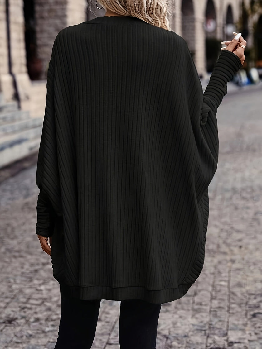 Women's Open Front Cardigan Sweater, Ribbed Knit Long Sleeve