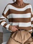 Women's Striped Sweater, Loose Fit Drop Shoulder Knit Pullover