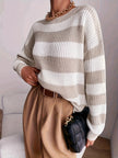 Women's Striped Sweater, Loose Fit Drop Shoulder Knit Pullover