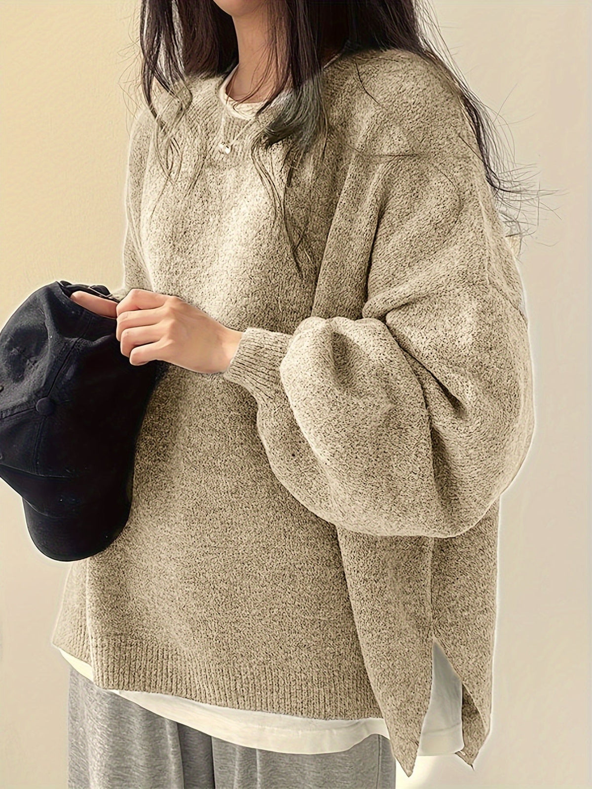 Women's Drop Shoulder Pullover Sweater, Relaxed Crew Neck Knit