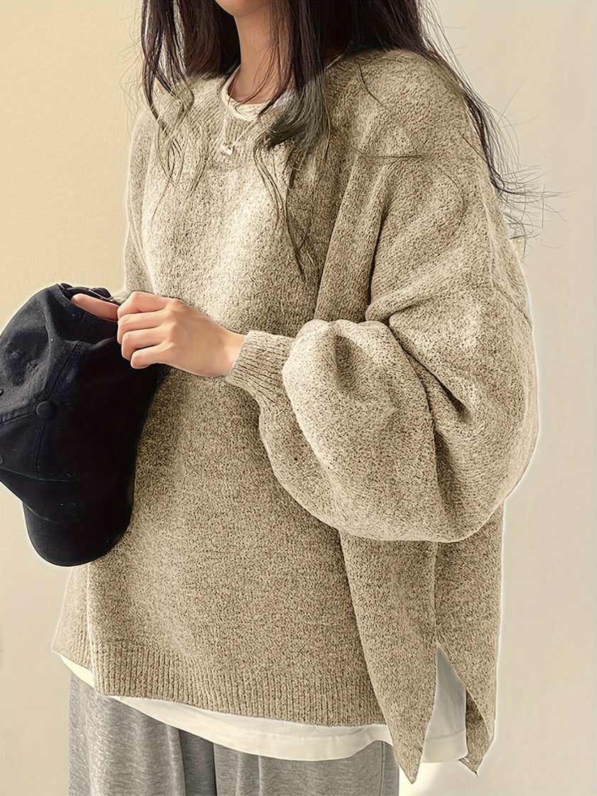 Women's Drop Shoulder Pullover Sweater, Relaxed Crew Neck Knit