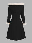 Women's Long Winter Coat with Faux Fur Hood, Toggle Front, Black