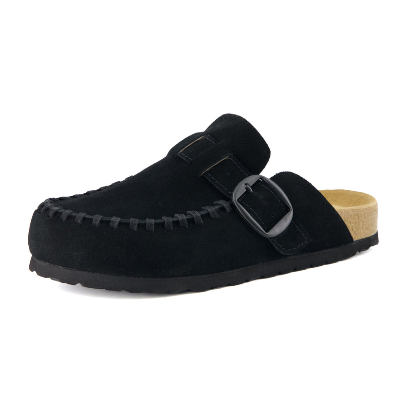 Women's Comfortable Slip On Walking Shoes, Suede Moc Toe with Cork Midsole
