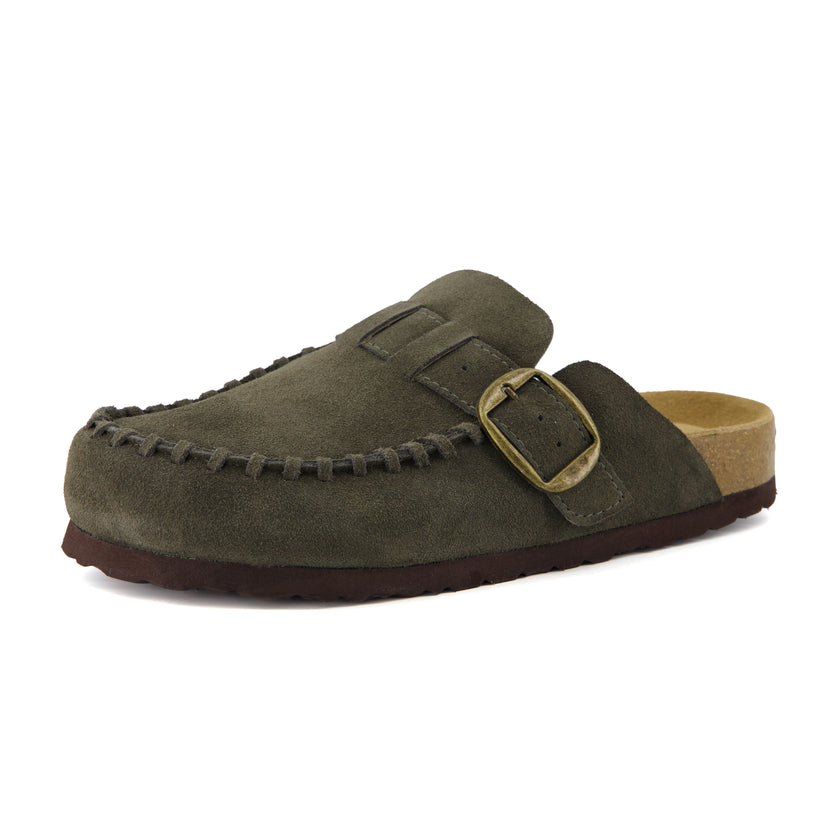 Women's Comfortable Slip On Walking Shoes, Suede Moc Toe with Cork Midsole