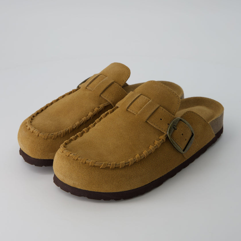 Women's Comfortable Slip On Walking Shoes, Suede Moc Toe with Cork Midsole