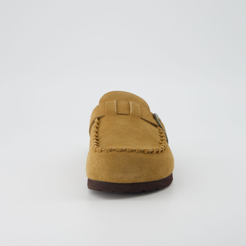 Women's Comfortable Slip On Walking Shoes, Suede Moc Toe with Cork Midsole