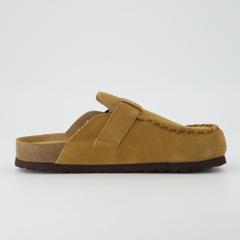Women's Comfortable Slip On Walking Shoes, Suede Moc Toe with Cork Midsole