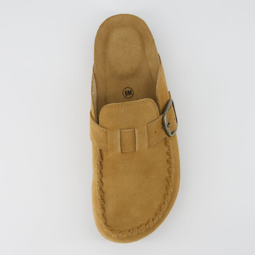 Women's Comfortable Slip On Walking Shoes, Suede Moc Toe with Cork Midsole