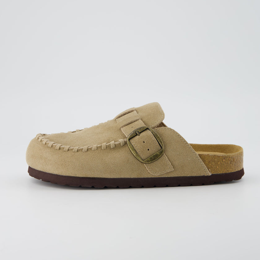 Women's Comfortable Slip On Walking Shoes, Suede Moc Toe with Cork Midsole
