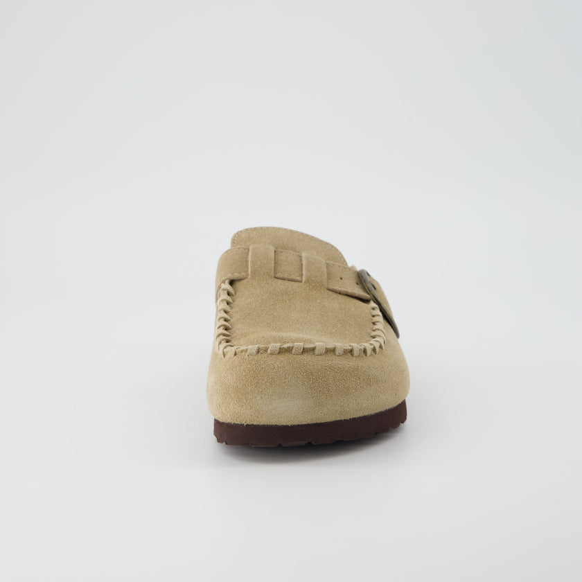 Women's Comfortable Slip On Walking Shoes, Suede Moc Toe with Cork Midsole