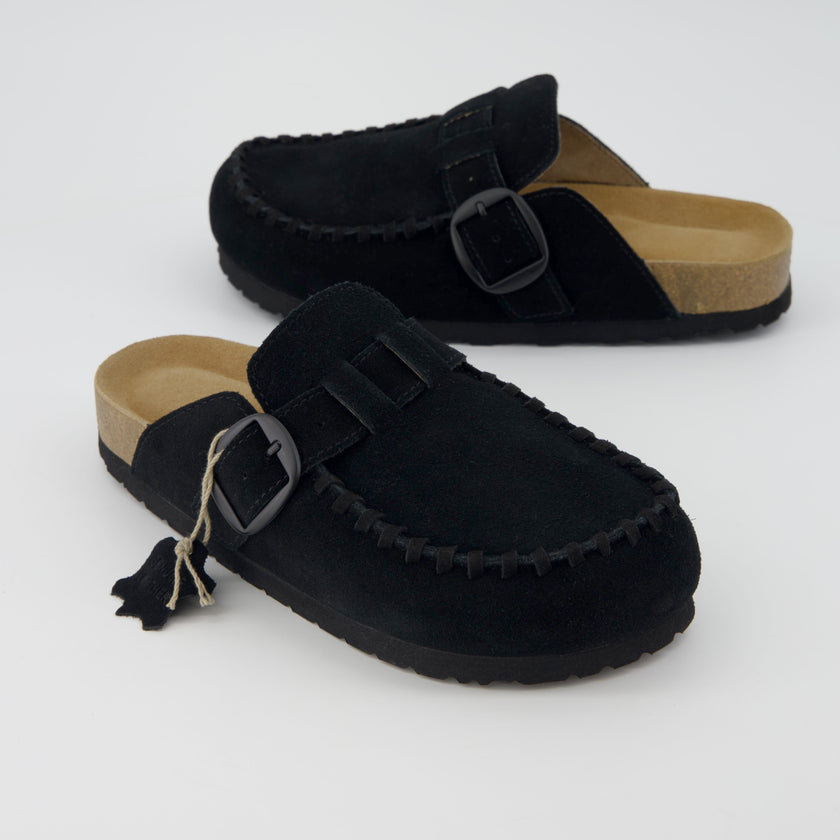 Women's Comfortable Slip On Walking Shoes, Suede Moc Toe with Cork Midsole