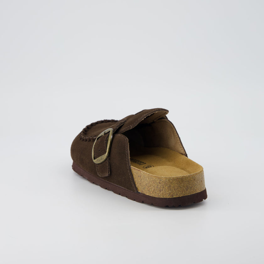 Women's Comfortable Slip On Walking Shoes, Suede Moc Toe with Cork Midsole
