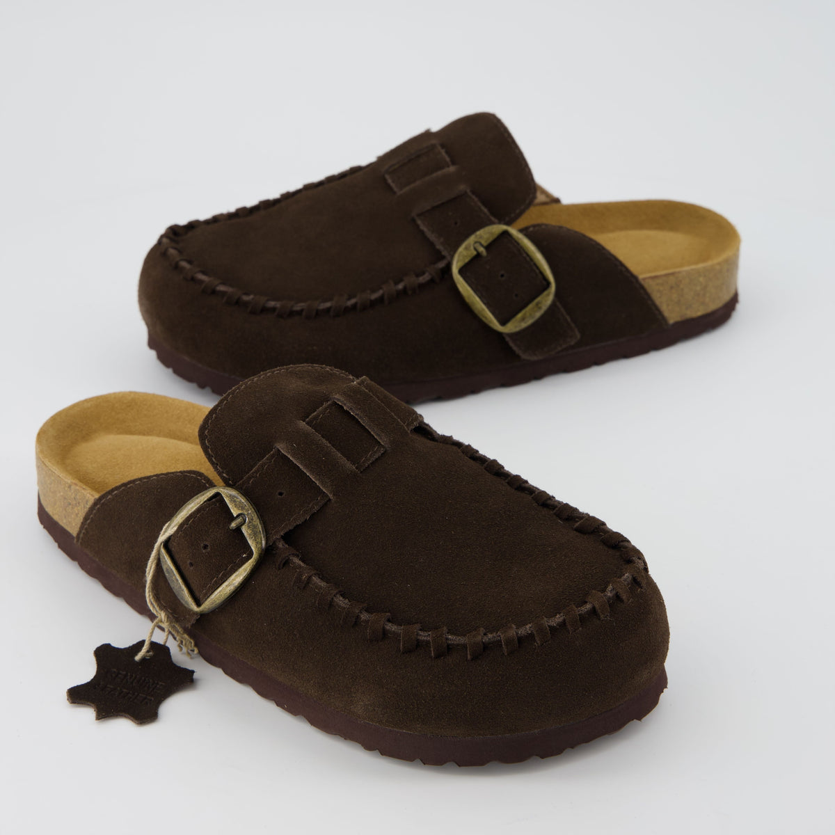 Women's Comfortable Slip On Walking Shoes, Suede Moc Toe with Cork Midsole
