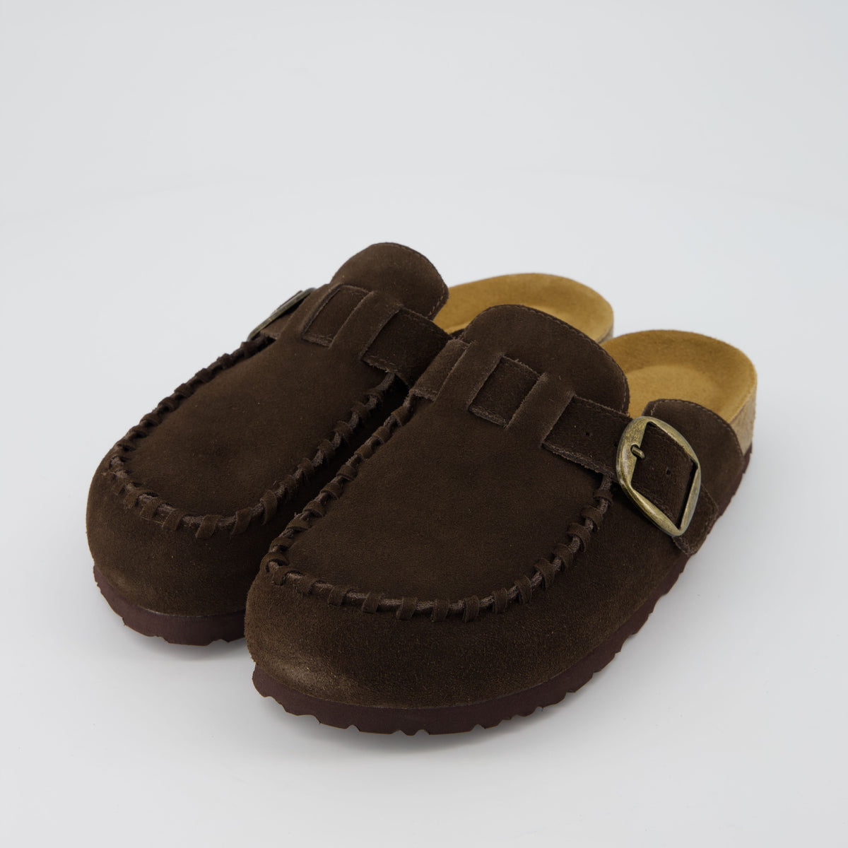 Women's Comfortable Slip On Walking Shoes, Suede Moc Toe with Cork Midsole