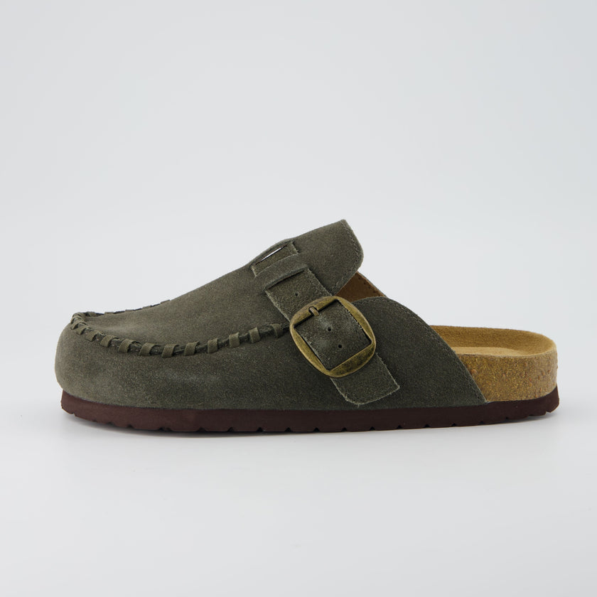 Women's Comfortable Slip On Walking Shoes, Suede Moc Toe with Cork Midsole