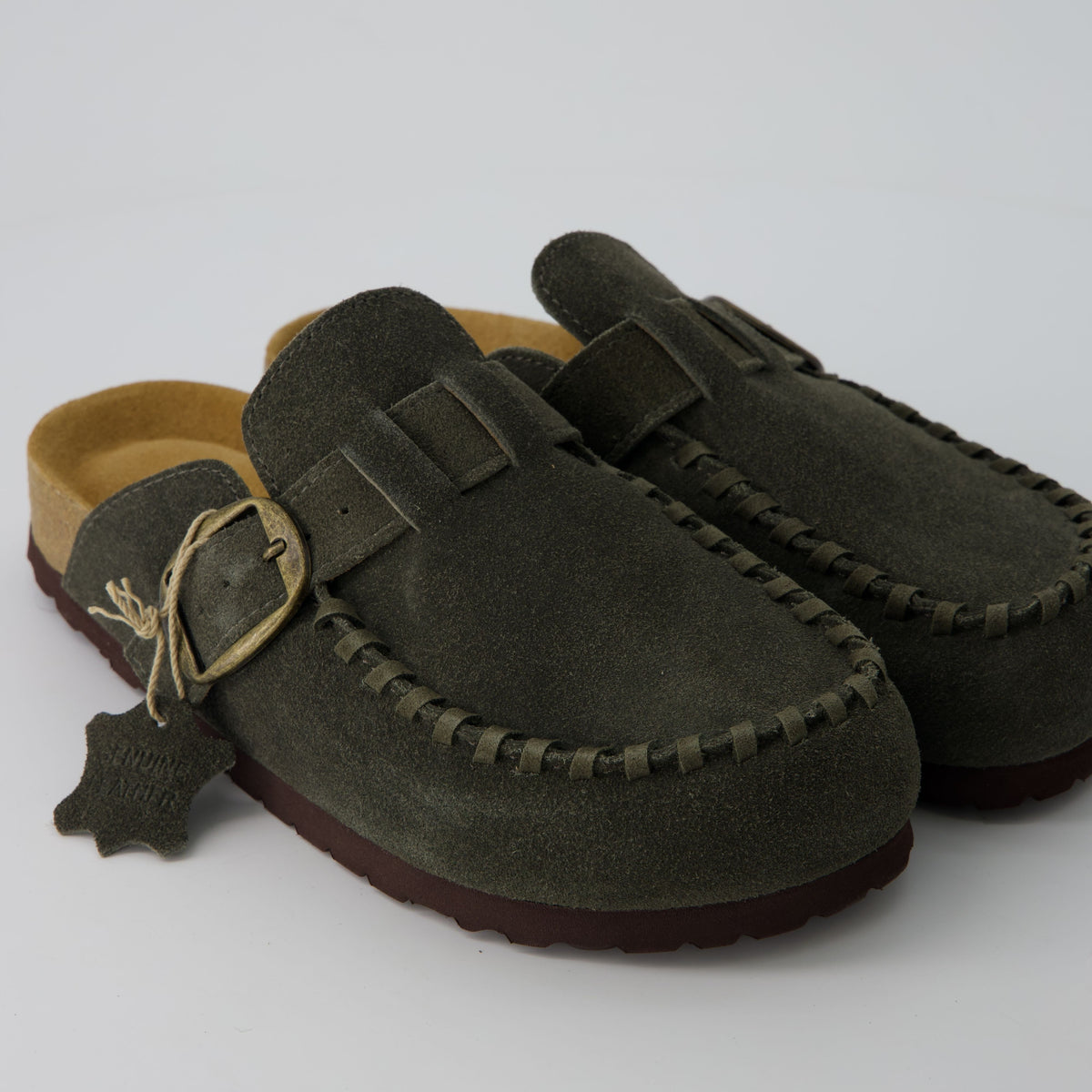 Women's Comfortable Slip On Walking Shoes, Suede Moc Toe with Cork Midsole