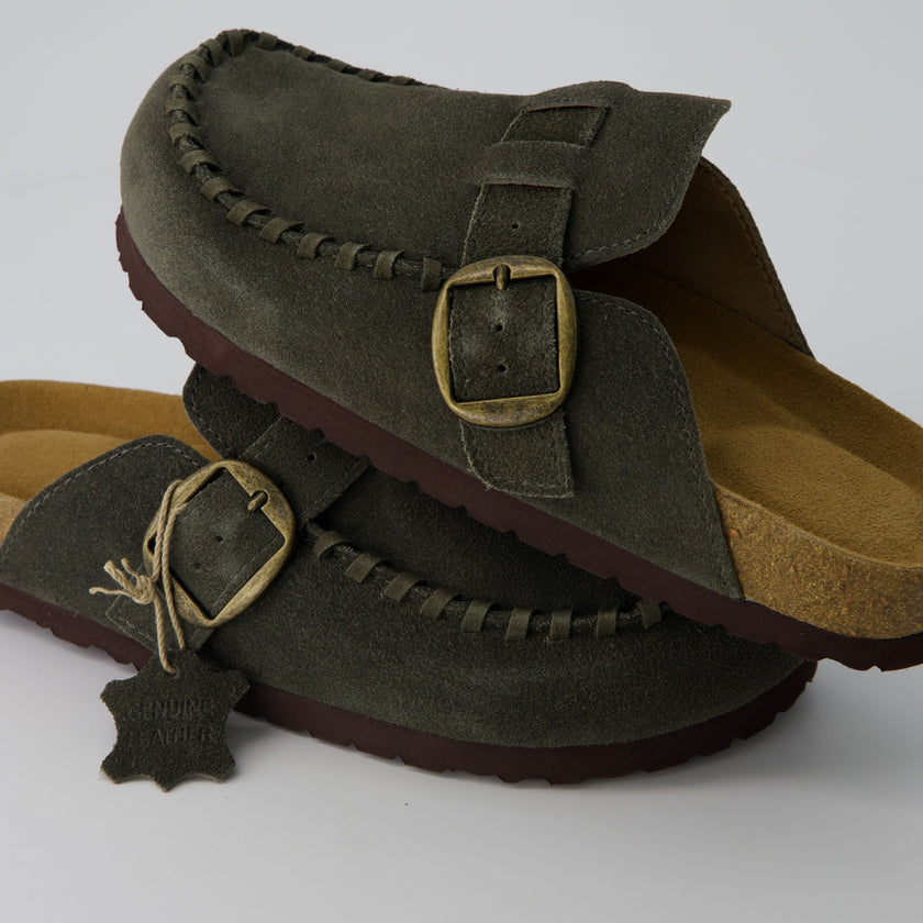 Women's Comfortable Slip On Walking Shoes, Suede Moc Toe with Cork Midsole