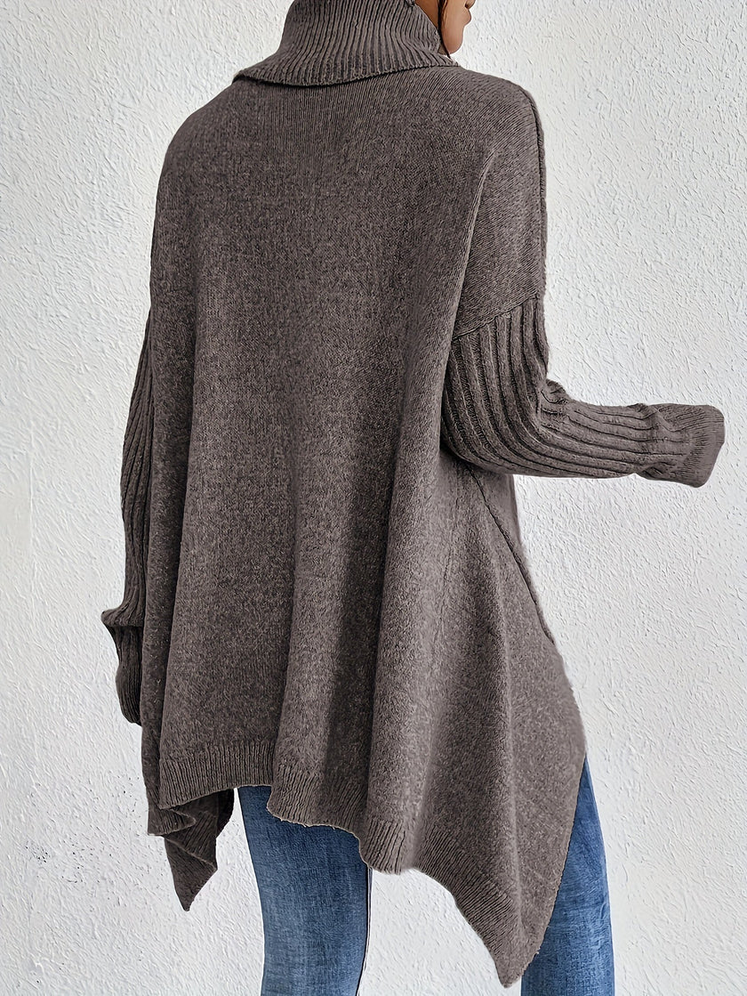 Women's Relaxed Turtleneck Sweater, Long High Neck Knit Pullover