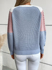 Women's Colorblock Sweater, Relaxed Crew Neck Two Tone Pullover