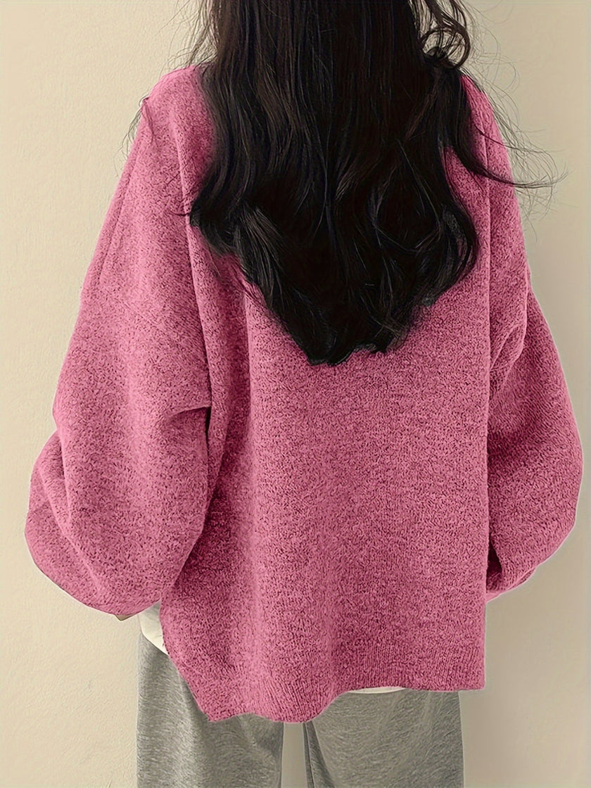 Women's Drop Shoulder Pullover Sweater, Relaxed Crew Neck Knit