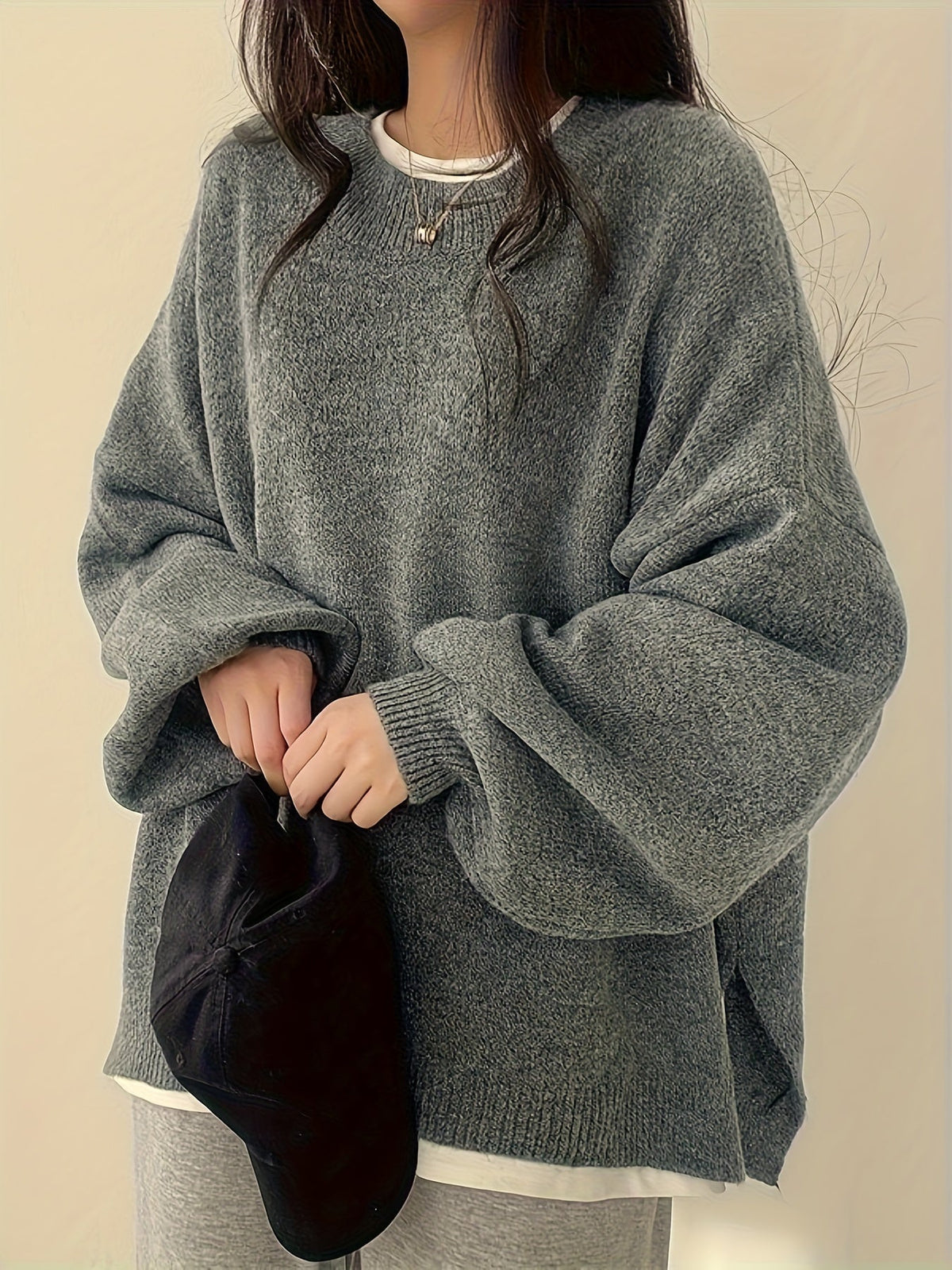 Women's Drop Shoulder Pullover Sweater, Relaxed Crew Neck Knit