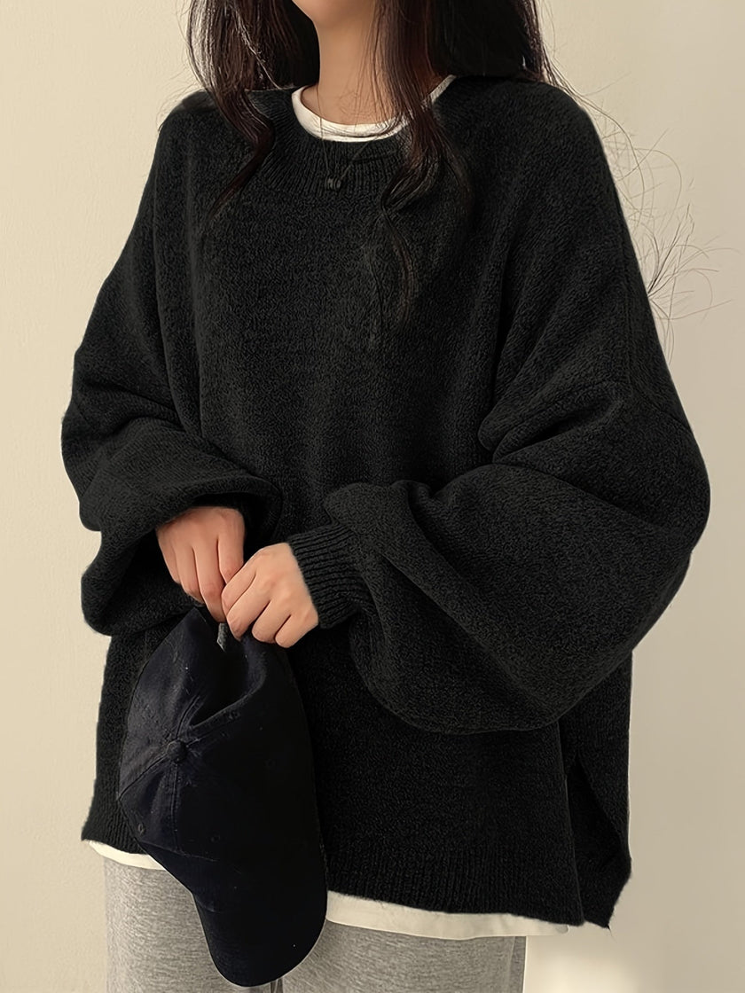 Women's Drop Shoulder Pullover Sweater, Relaxed Crew Neck Knit
