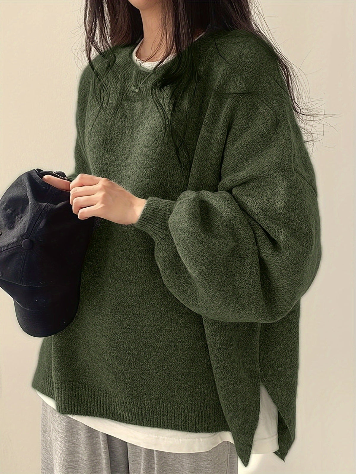 Women's Drop Shoulder Pullover Sweater, Relaxed Crew Neck Knit