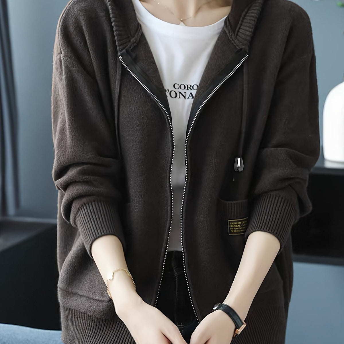 Women's Zip Up Cardigan, Lightweight Knit Hoodie with Pockets
