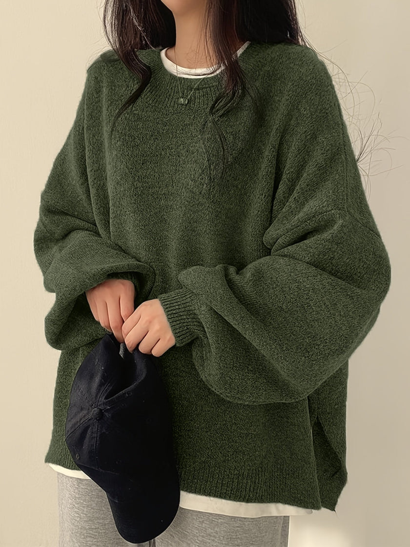 Women's Drop Shoulder Pullover Sweater, Relaxed Crew Neck Knit