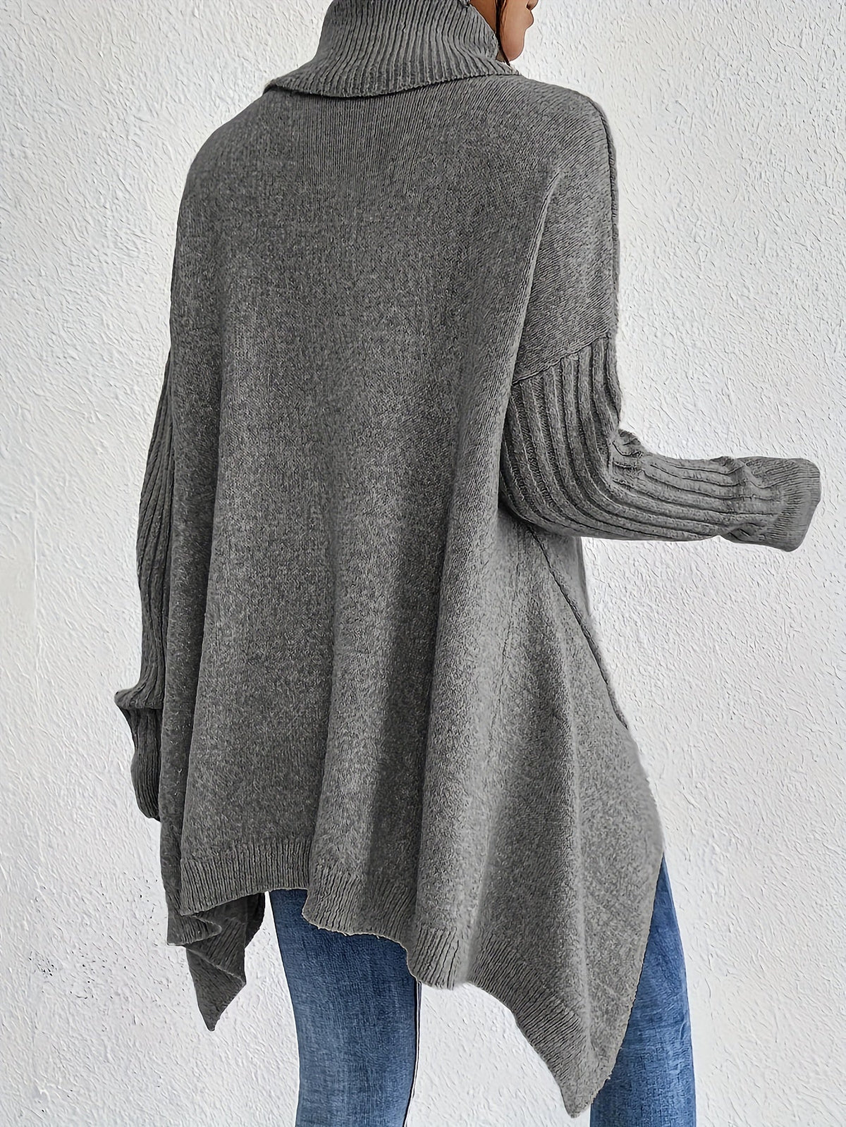 Women's Relaxed Turtleneck Sweater, Long High Neck Knit Pullover