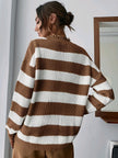 Women's Striped Sweater, Loose Fit Drop Shoulder Knit Pullover
